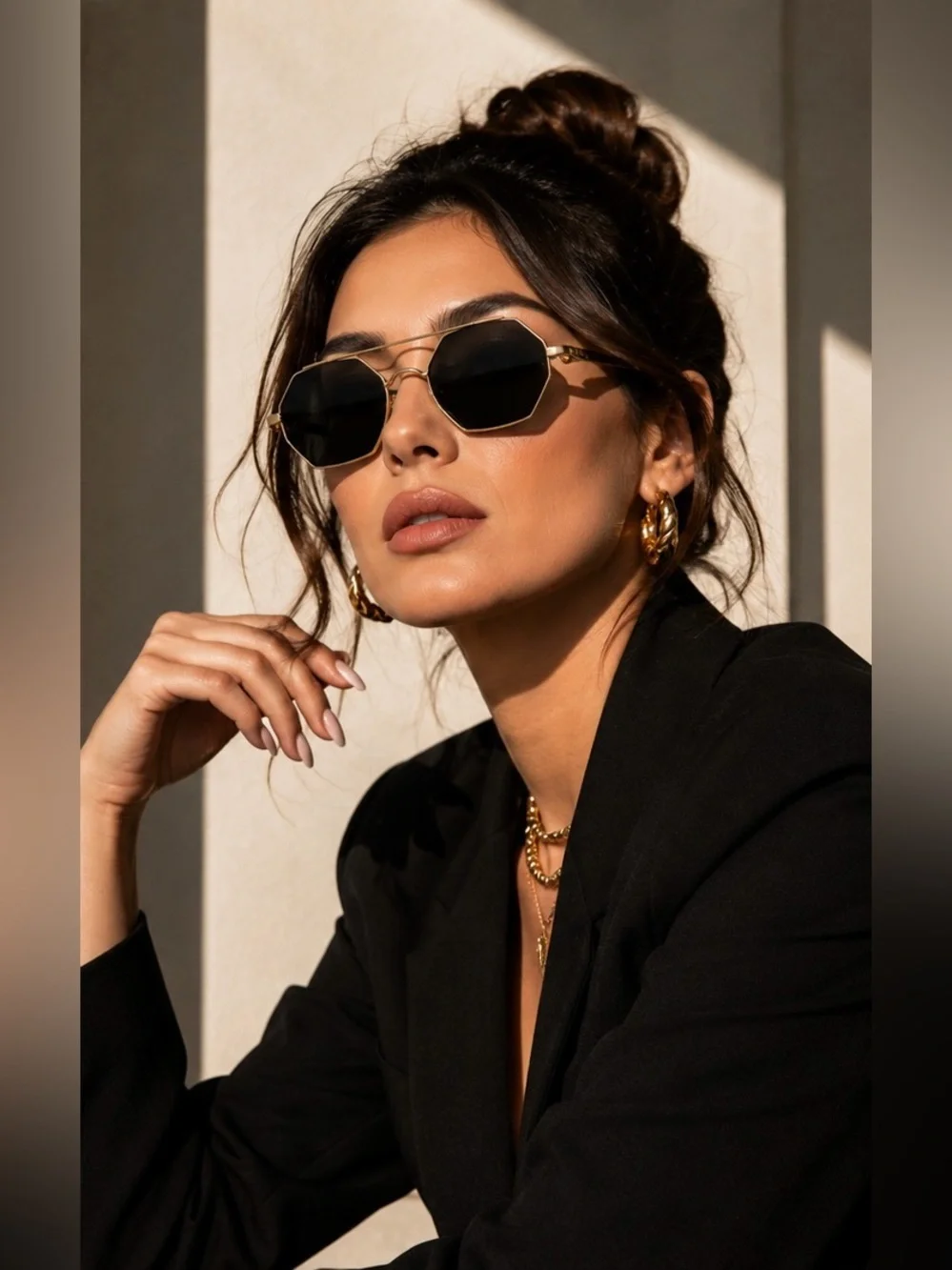 😎 NWT! Carolina Lemke Unisex Hexagon Thin Metal Frame Sunglasses